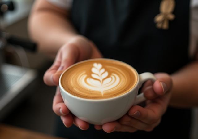 Barista che prepara un cappuccino in un bar partner