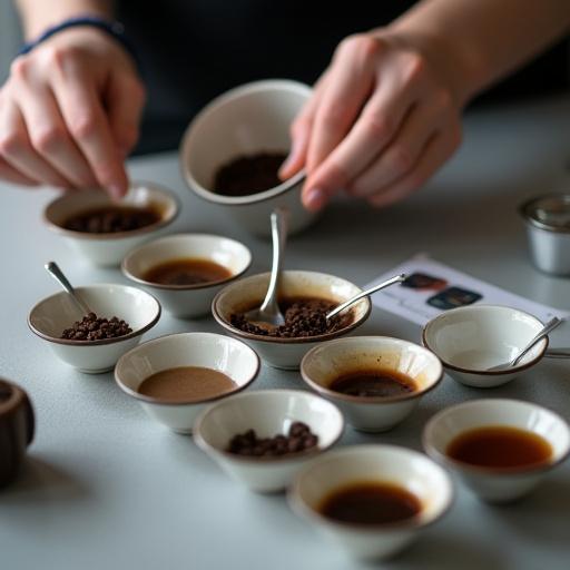 Sessione di cupping professionale per il controllo qualità del caffè