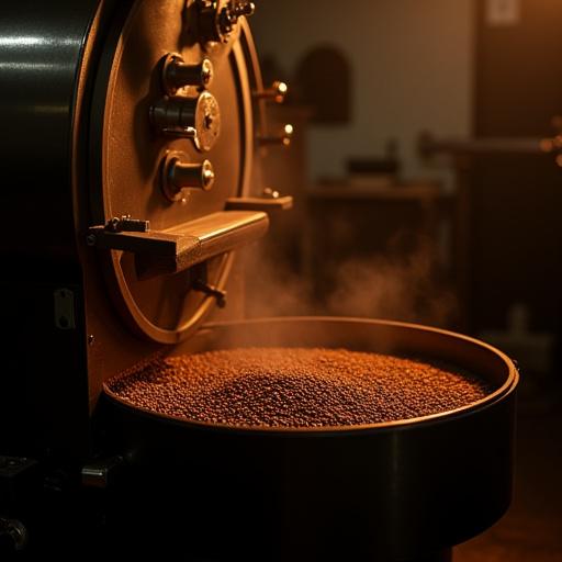 Macchina per la tostatura del caffè in funzione